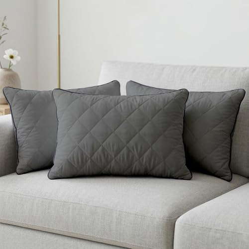 Image of AYKA Microfiber Cushion Filler Set of 3 (12x18 Inch) | Soft & Fluffy Sofa Cushions Inserts | Premium Polyester Fiber Throw Pillows for Sofa, Couch, Bed & Living Room Decor | Grey