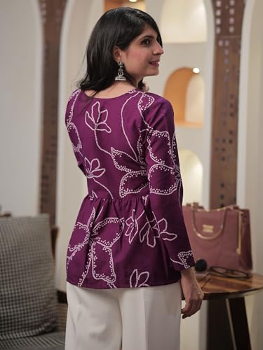 Image of Youthnic Women's Poly Rayon Printed Alia Cut Peplum Top | Top for Office | Women's Tunics | Short Kurti Women| Regular Fit