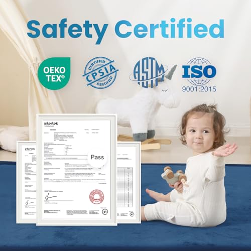 Image of 1.3 inch Thick Baby Play Mat for Floor, 39x59 Foam Tummy Time Mat, Padded Support Soft Plush Nursery Rug for Infant Kids Toddler Crawling Kick Activity (Royal Blue)