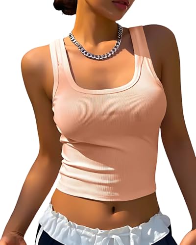 Image of 95% Cotton, 5% Lycra Women's and Girls Solid Ribbed Square Neck Tank Top | Tanktop for Women | Sleeveless Top | Crop Tanktop | Ribbed Tank Top