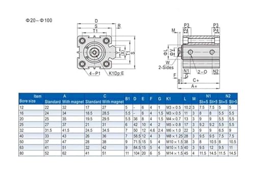Vérin pneumatique SDA32 longue course 200mm pour automation