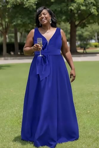 Long Satin Mother of The Bride Dresses Formal for Wedding A Line V Neck Evening Gowns for Women3