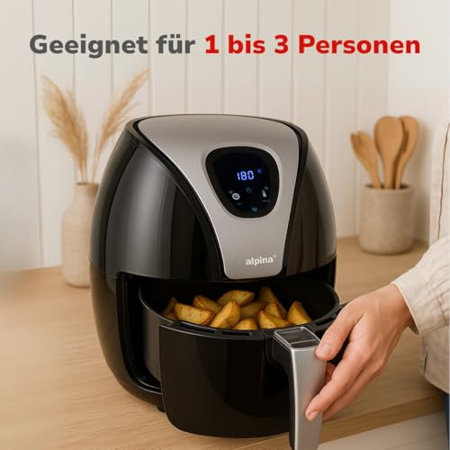 alpina Heißluftfritteuse 2.4L - Airfryer 1500W - Heissluftfritteuse für Braten, Frittieren und Grillen - 80% weniger Fett - Geeignet für 2… – Ansicht 6