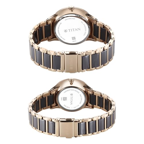 Image of Titan Modern Bandhan Pair Analog with Grey Dial Ceramic and Carnation Gold Stainless Steel Strap Watch for Couples - 9401394213KD02
