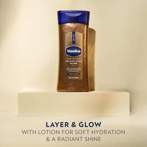 Vaseline Glazed and Glisten Golden Hour Body Gel Oil Glow Vanilla Cocoa Shimmering with Ultra-Hydrating Lipids and 100% Pure Cocoa Butter, 6.8 Oz - Image 5