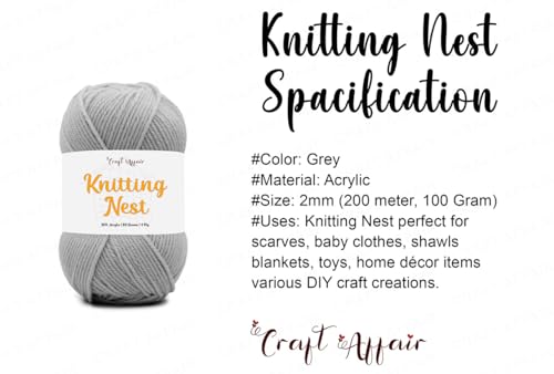 Image of Craft Affair | Knitting Nest Acrylic Yarn (200 Meter, 100 Grams, 2mm) / Woolen Yarn /Acrylic Yarn for Knitting and Crocheting-Grey