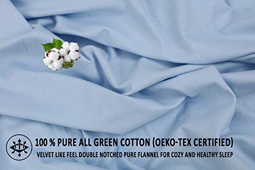 Ruvanti 100% Cotton 4 Pcs Flannel Sheets California King, Deep Pocket, Warm, Super Soft, Breathable, Moisture Wicking Flannel Bed Sheet Set Include Flat, Fitted Sheet, 2 Pillowcase - Solid Sky Blue #TOP3