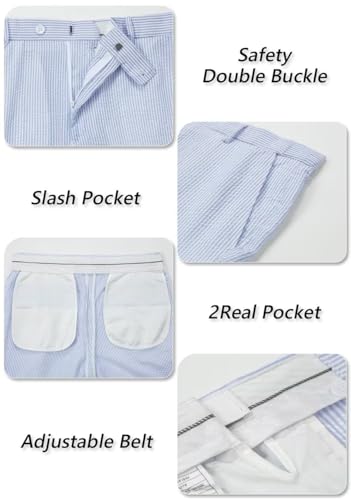 Blue Seersucker Suits 2 Piece Casual Summer Beach Men Suits Wedding Grooms Jacket Pants Striped Suit Set3