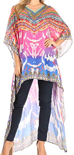 Caftan Robe Boxy Sakkas P23 tunique imprimée col V bleu rose 1722