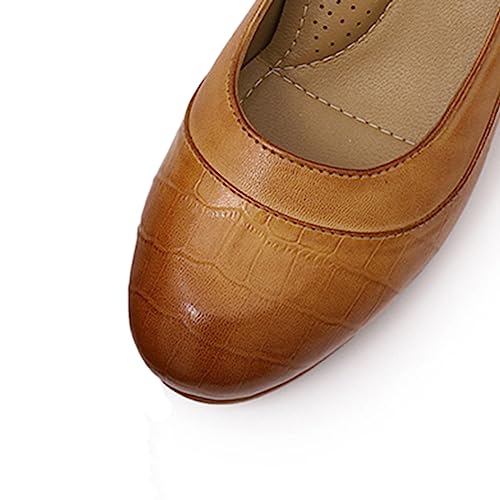 Image of Mona flying Women's Leather Closed Toe Mid Heel Wedges Comfy Dress Pumps