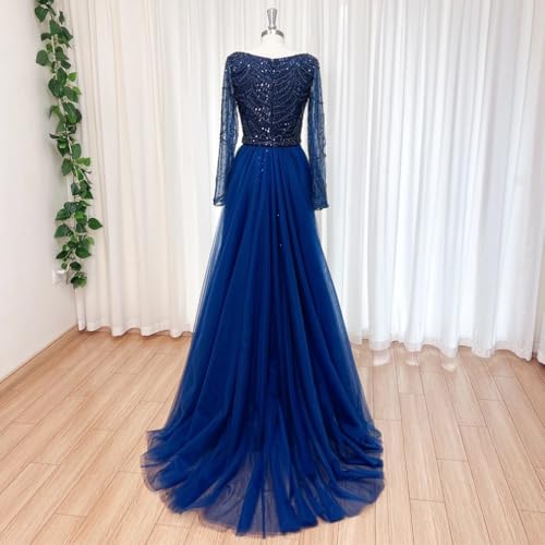 Engerla Luxury Pearl Lace Mermaid Evening Dress Square Neck Long Sleeves Formal Prom Dress Detachable Train2