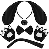 Coopay 5 Pieces Puppy Dog Costume Set Dog Ears Headband Nose Tail Bow Tie Paw Gloves Animal Costume for Carnival Halloween Cosplay Accessories (Black)
