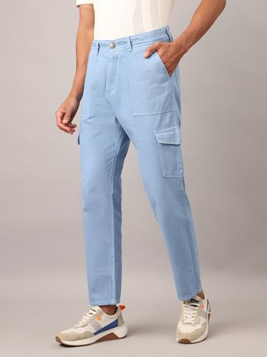 Image of AVANOVA Bell-Bottom Men Cargo Jeans II Men Cargo Pants II Denim Cargo for Men II Cotton Pant II Wide Legs II Flap Pockets II Cargo for Men (Jeans-119)