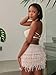 CALEBGAR Women 2 Piece Outfits Sexy Crochet Mini Dress Hollow Tassel Knitted Skirts Sets Summer Bandage Tube Tops Y2K Clubwear,Beige,S