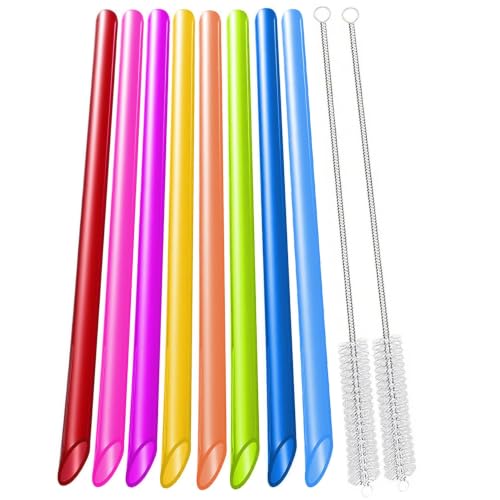 8 Pajitas De Plástico Reutilizables, Rectas De Colores, Con 2 Cepillos De Limpieza, Para Bebidas Frías Y Calientes, 10mm X 26cm