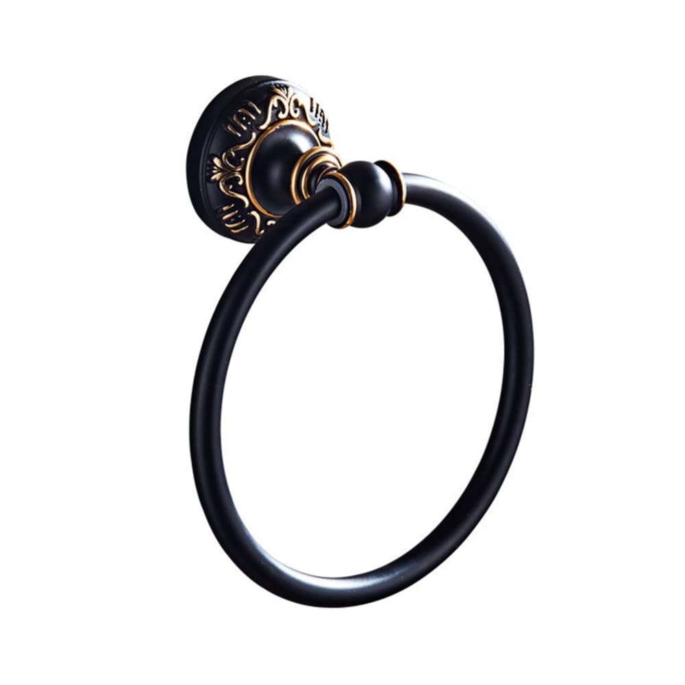Anneau de serviette de salle de bain rond noir mat au style européen antique