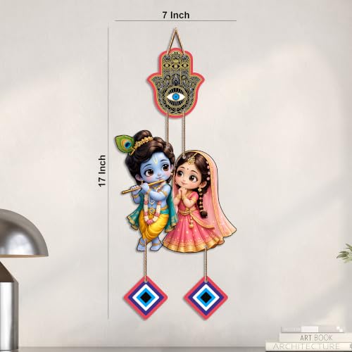 Image of Artvibes Radha Krishna Couple Evil Eye Wall Hanging for Home Entrance Door Decor | Nazar Battu Protection Hanging for Living Room Bedroom Temple | Vastu Positive Energy Decorative Gift (WH 8577N)