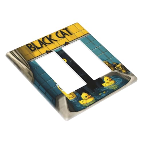 Decorative Outlet Covers Novelty Black Cat Funny Duck Bath 2 Gang Wall Plate Double Rocker Two Switch Wall Cover Plate Jumbo Dual Gfci Faceplate for Bedroom Decor