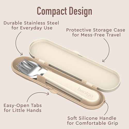 Image of Bentgo Kids Stainless Steel Utensil Set - Reusable Fork, Spoon & Storage Case, PFAS- & BPA-Free, Easy-Grip Handles, Lightweight, Dishwasher Safe, School Lunch, Travel & Outdoors (NEW Cowgirl Dreams)