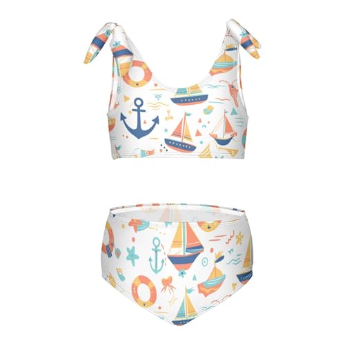 KLL Ocean Themed Simple Anchors Girl Two Piece Bikini Set Beach Swimsuits Swimwear Adjustable Shoulder Strap