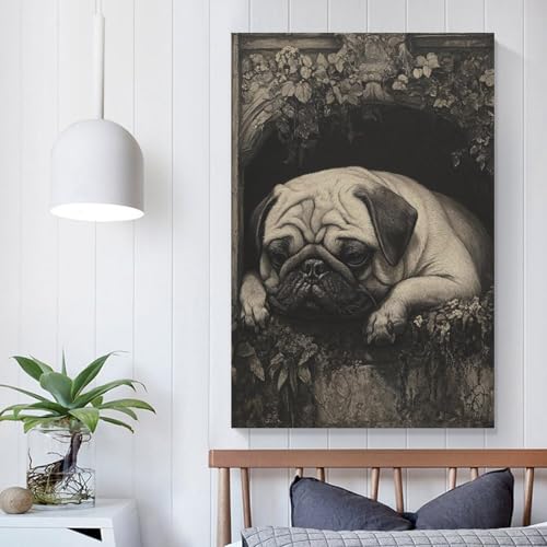 Cuadros modernos de perro pug para decorar un dormitorio acogedor 5