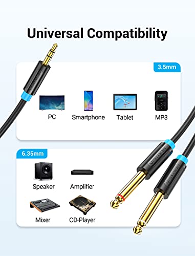 Cable splitter audio 3.5mm a dual 6.35mm 1 m miniatura 2