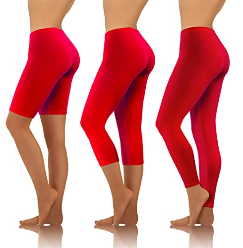 sesto senso 3 Paia Pantaloni Donna Lunga + 3/4 + Pantaloncini 1/2 Rosso Cotone Colorato Leggins Sportivi Yoga Fitness M Red