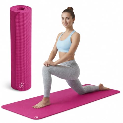 Image of Btag Premium PVC Yoga Mat for Women & Men | Anti-Slip Exercise & Gym Mat for Home Workouts | Lightweight & Durable | 6 mm (Dark Pink)