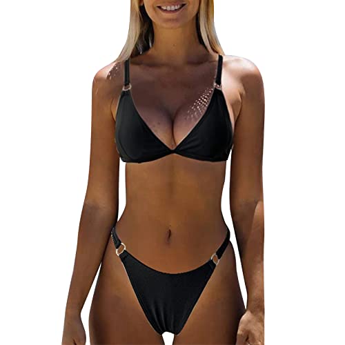 Bikini Women's Set Bikini Flowers Women's Summer Solid Bikini Split Swimsuit Women's Open Back Swimsuit Bikini Tank Top Wings Push Up Bikini Set Sexy Swimsuit Elegant Sexy Swimsuit, black, L