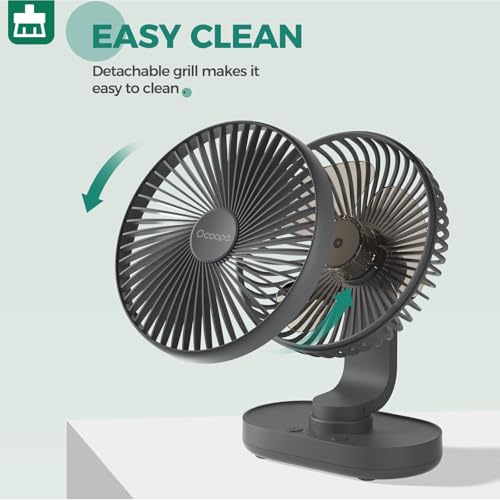 OCOOPA Ventilator Automatisch Oszillierend Leise 30db, 16.5CM, 4000mAh Akku und USB Tischventilator mit Starkem Luftstrom, 4 Geschwindigkeiten Tragbar Klein Lüfter für Büro, Zuhause, Camping, Outdoor 6