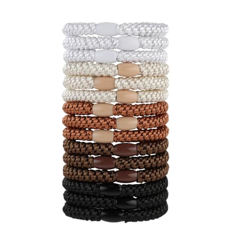 Amabro 15 gomas gruesas para el cabello, coletas de caballo, sin daños, sin arrugas, coleteros diarios para mujeres y niñas (marrón)