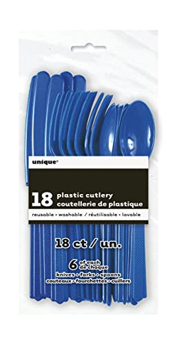 Image of Royal Blue Plastic Silverware Set for 6 Guests (18pcs)