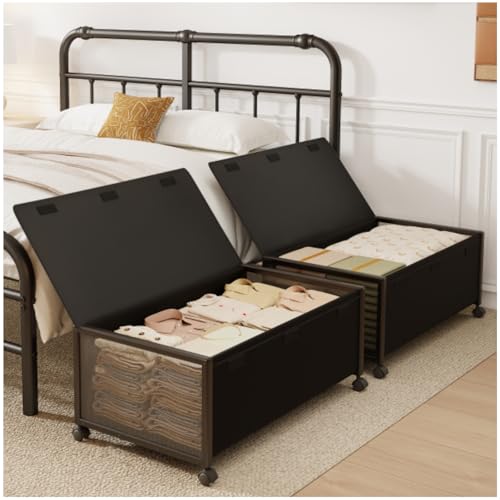 Best Underbed Storage Drawers for Organizing Clothes and Shoes Efficiently 3 2 Pack Under the Bed Storage Containers,12 inch Height Under Bed Shoe Storage,31inch Long Underbed Storage with Wheels,Large Rolling under bed Clothes Storage Drawers with Lid for Dorm Tall,Black