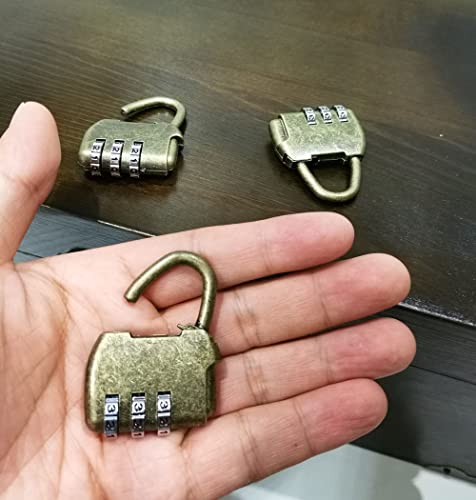 Image of 3Pcs Vintage Password Padlock, 3 Digit Combination Lock for Luggage | Antique Bronze Finish, Tool-Free Combo Reset, For Gym /School Lockers, Luggage, Drawers, Cabinets & Diaries, (Default: 000)