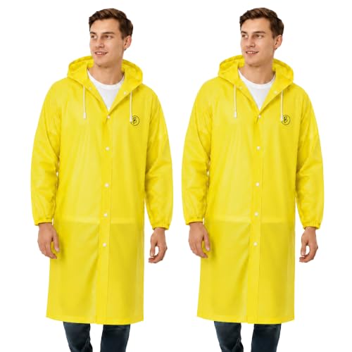 Image of Reusable EVA Hooded Raincoat| Transparent Waterproof Rain Wear for Men & Women | Elastic Full Sleeves | Front Button Design | Knee Length Free size