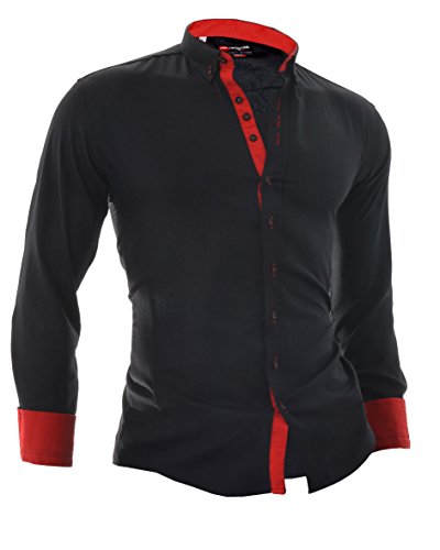 D&R Fashion - Camisa Casual - Manga Larga - para Hombre Negro Medium