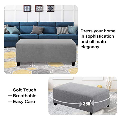 Image of H.VERSAILTEX Ottoman and Sofa Seat Cushion Combined Cover Slipcover Rectangle Sofa Slipcover Fit Length 56 inch-75 inch Suitable for L Shaped Seat Cushion Cover or Chaise Part Cover Stretch Thick Soft - Dove