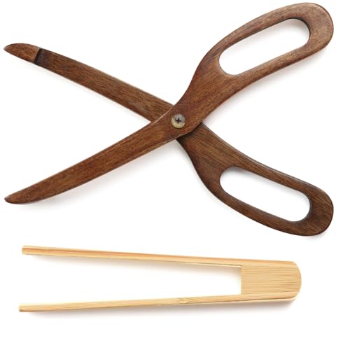 トング 木製 キッチン 手が汚れない お菓子 バーベキュー 焼き肉 トースト パン サラダ 調理器具 はさみ形 万能 ナチュラル 全長25cm 竹製小トング付き