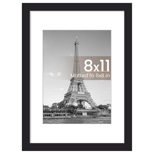 Image of upsimples 8x11 Picture Frame, Display Pictures 6x8 with Mat or 8x11 Without, Wall Hanging Photo Frames, Black, 1 Pack