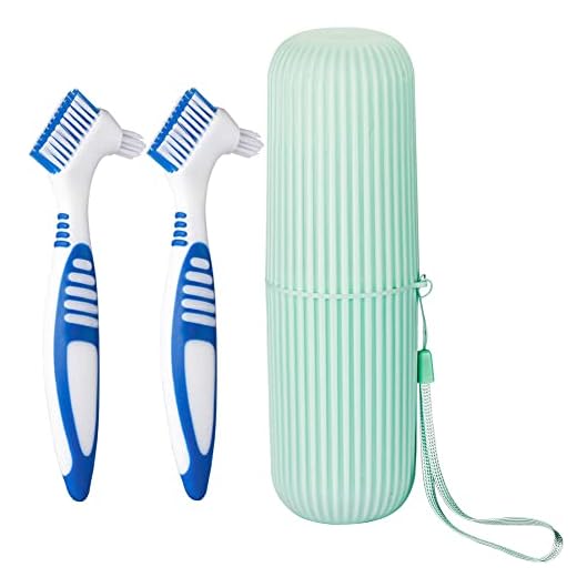Anbbas 2pcs Double Bristle Head Denture Brush Dental Cleaning Brush with Portable Toothbrush Cup Holder, Properly Clean Oral Appliance