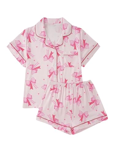 Image of Verdusa Pajamas For Women Set 2 Piece Summer Pajama Sets Cute Pjs Lounge Matching Button Shirt with Shorts