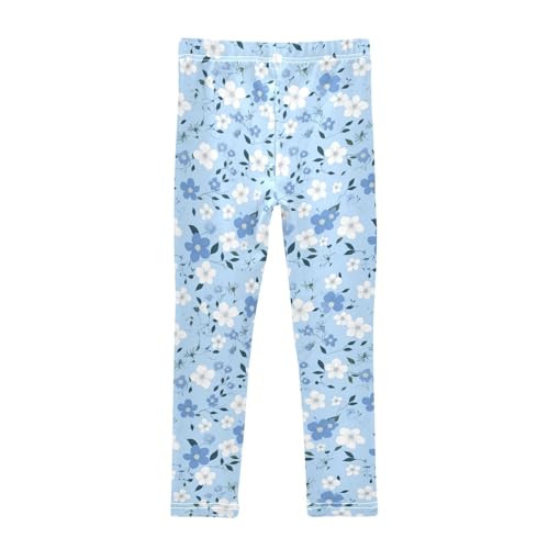 Wusikd Blue Floral Girls' Leggings Toddler Doodles Kids Yoga Pants Dance Active Tights 4T2
