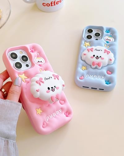 Coque iPhone chien 3D avec support rétractable et poignée silicone