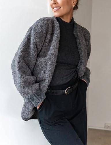 Springrain Womens Open Front Cardigan Color Block Long Sleeve Chunky Cardigan Loose Knit Sweaters Outwear3