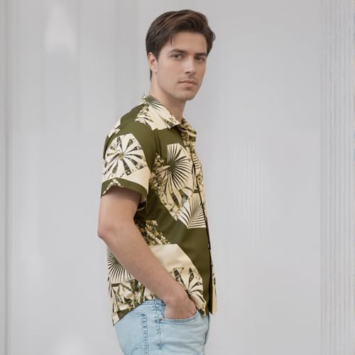 Image of Men's Hawaiian Shirt Tops Vintage Short Sleeve Button Down Beach Shirt Male Tropical Floral Summer Pullover Party Holiday