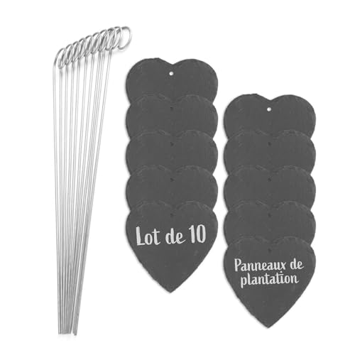 Hoberg Étiquettes Plantes en ardoise - Set de 10 | Résistant aux intempéries, réutilisable | Inscription individuelle de plantes & herbes | Avec piquet de...