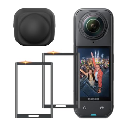 Drogear 2 Pcs Screen Protector and Lens Cap for Insta360 X5 Insta360 X4/X5 Tempered Glass Screen Film + Silicone Lens Protective Cover Protect against Dust and Scratches Insta360 X5 Accessories
