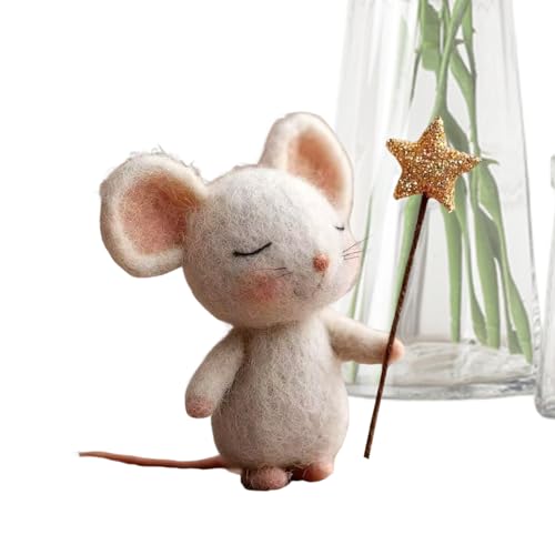 Handmade Felt Mouse Ornament, Cute Five-Pointed Star HangDecor, Felt Wool Adorable Needle Felted Mice, Mini Mice Animal Figurine Doll, for Holiday Home Table Party Fireplace Mantel Bookshelf