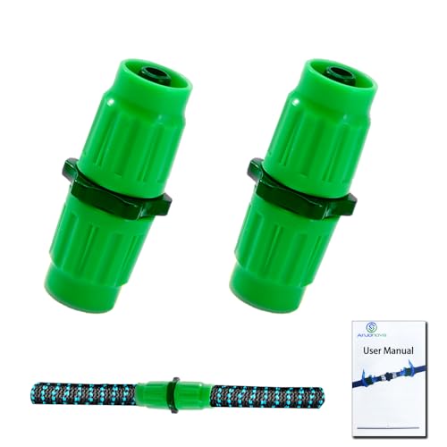 Anjonova 2 Sets Expandable Garden Hose Repair Kit with User Manual, Dual-Channel Hose Female Male Connectors Compatible with Pocket Hose, Fits Expandable Garden Hose 25 50 75 100 150FT