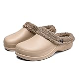 Zuecos con forro polar para mujer, impermeables, con forro de piel, para jardín, unisex, cálidos, cómodos, ligeros, antideslizantes, para interiores y exteriores, Khaki, 38.5 EU